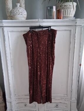 Express Copper Sequin Wide-Leg Jumpsuit Never Worn Fully Linef